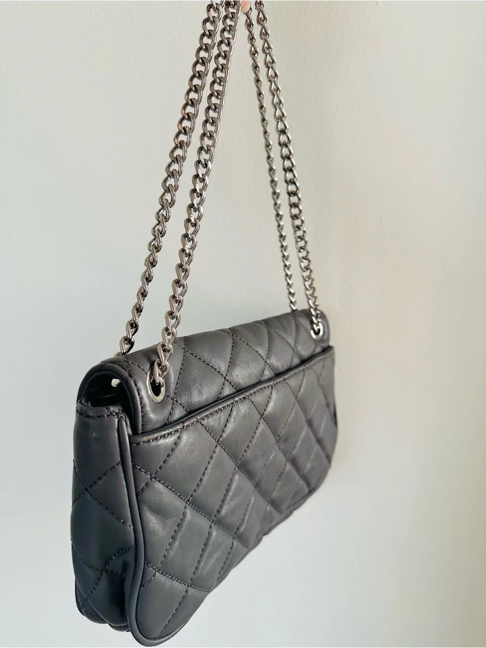 Michael Kors Quilted Grey Leather Shoulder Bag with Chain Strap